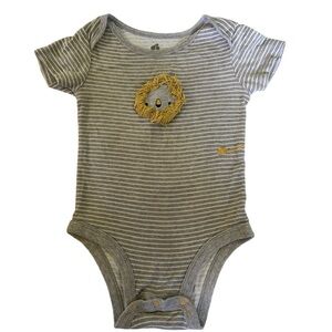 Gray Striped Short Sleeve Bodysuit with 3D Lion Face and Tail. By Just Born 12m